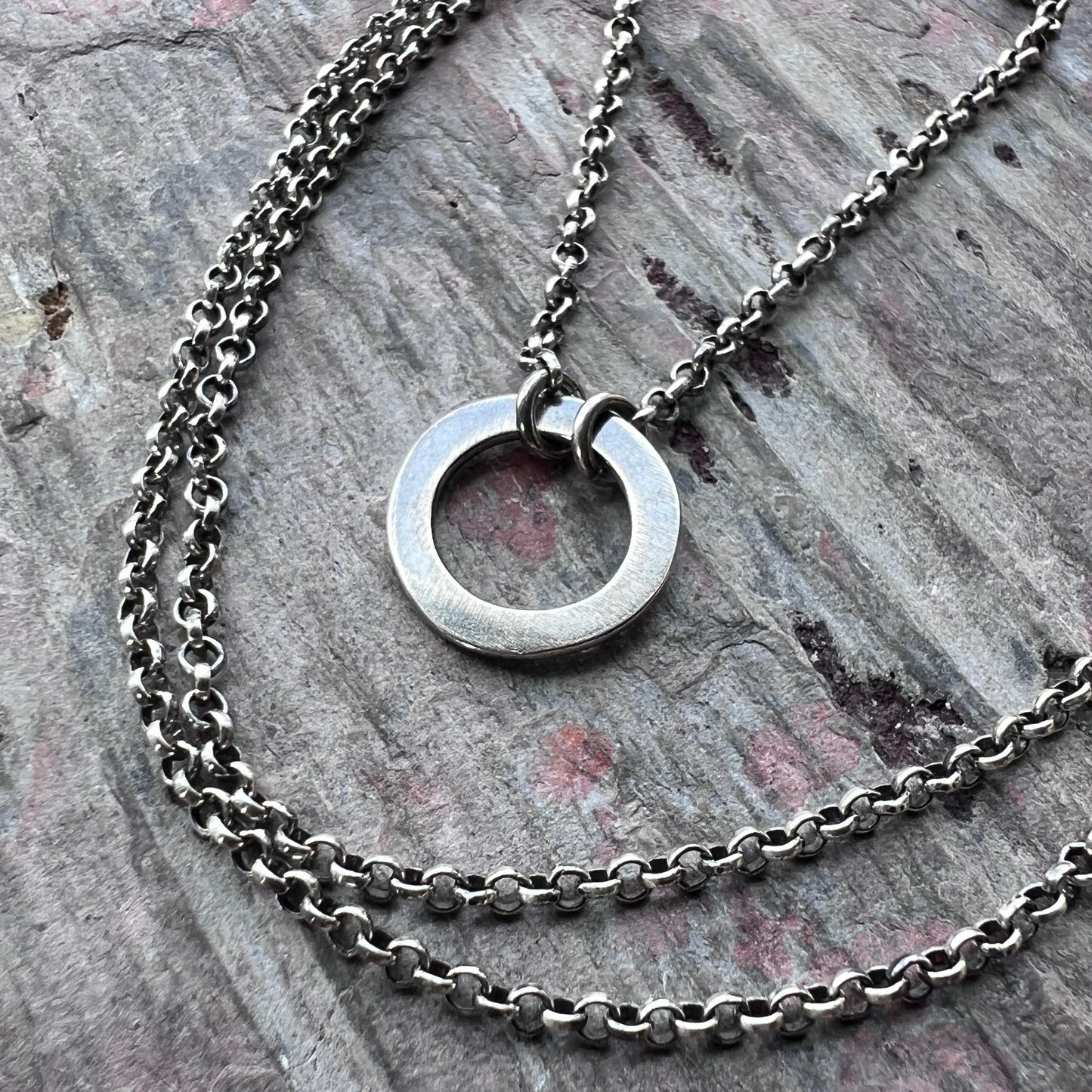 Sterling Silver Small Circle Necklace | Minimalist Organic Ring Pendant Necklace