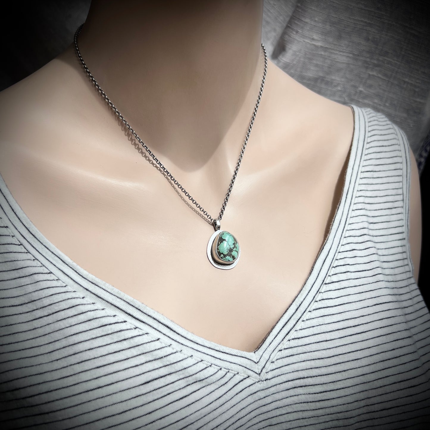 Sterling Silver Turquoise Necklace | Freeform Genuine Turquoise Pendant
