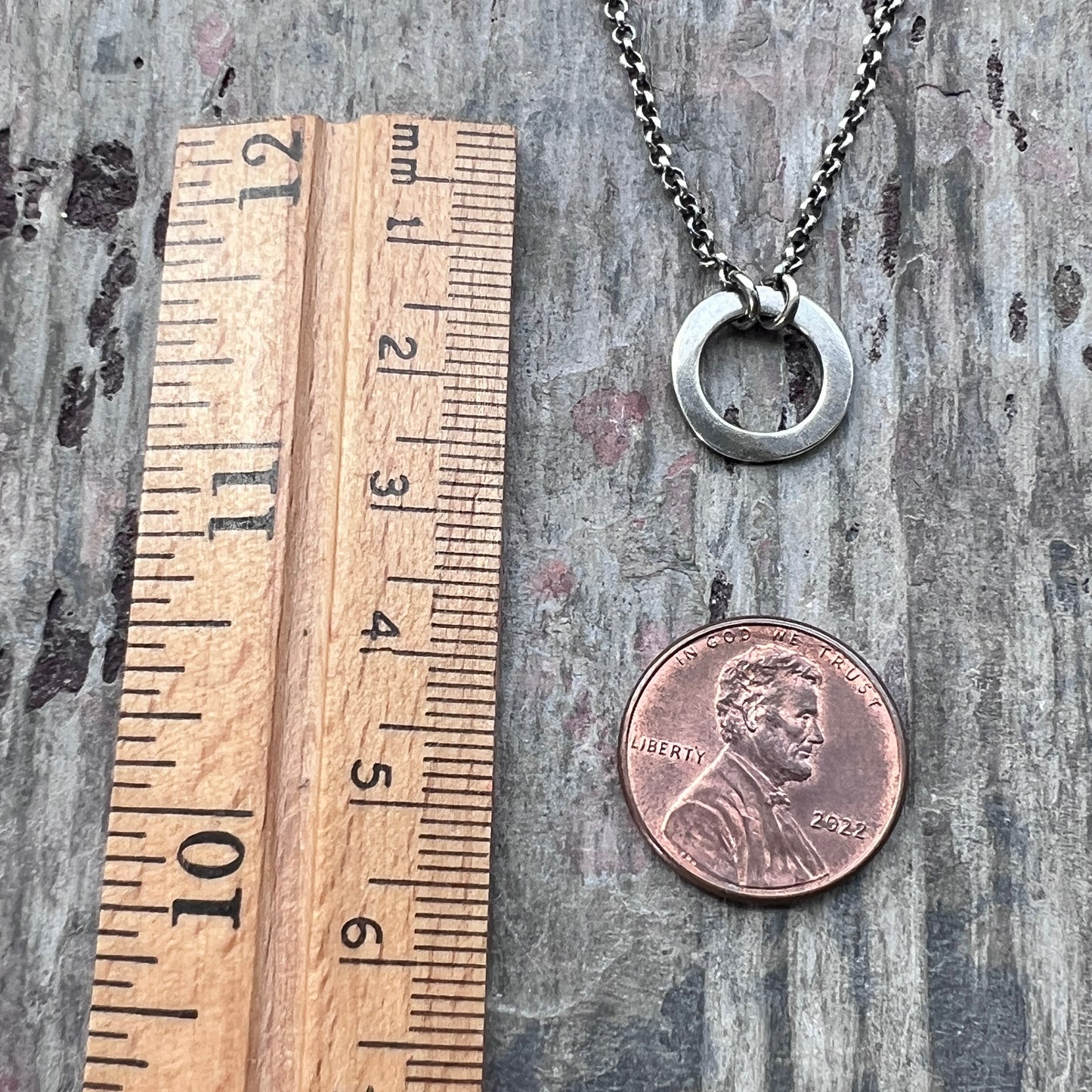 Sterling Silver Small Circle Necklace | Minimalist Organic Ring Pendant Necklace