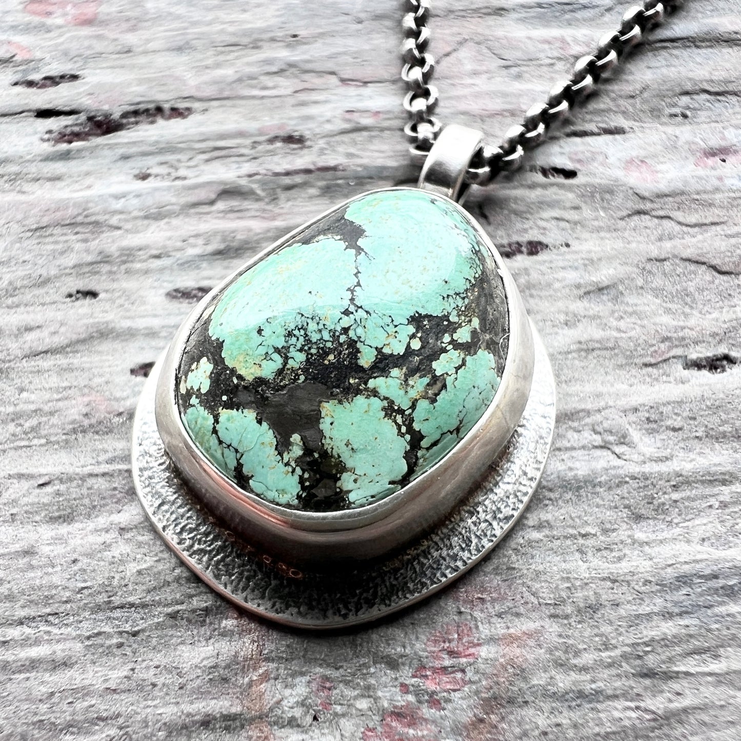 Sterling Silver Turquoise Necklace | Freeform Genuine Turquoise Pendant