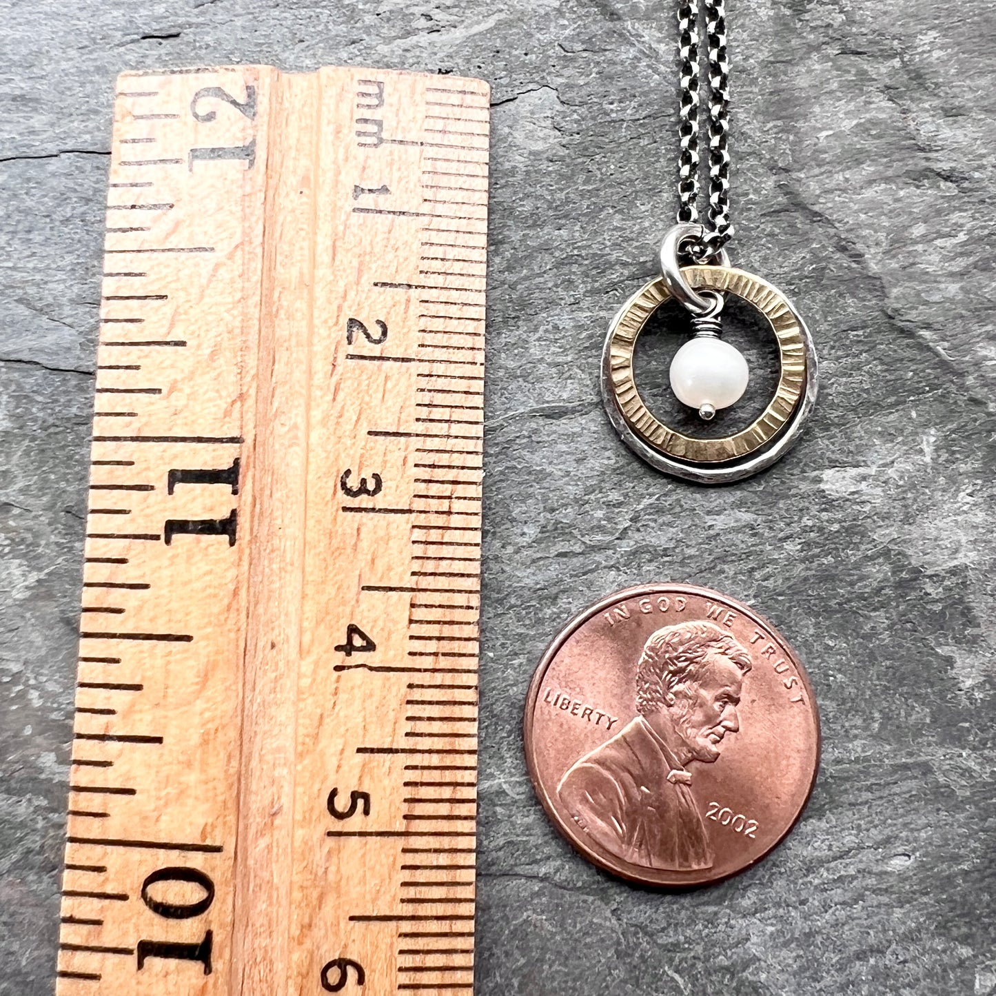 Dainty Pearl Sterling Silver Necklace | Mixed Metal White Pearl Pendant