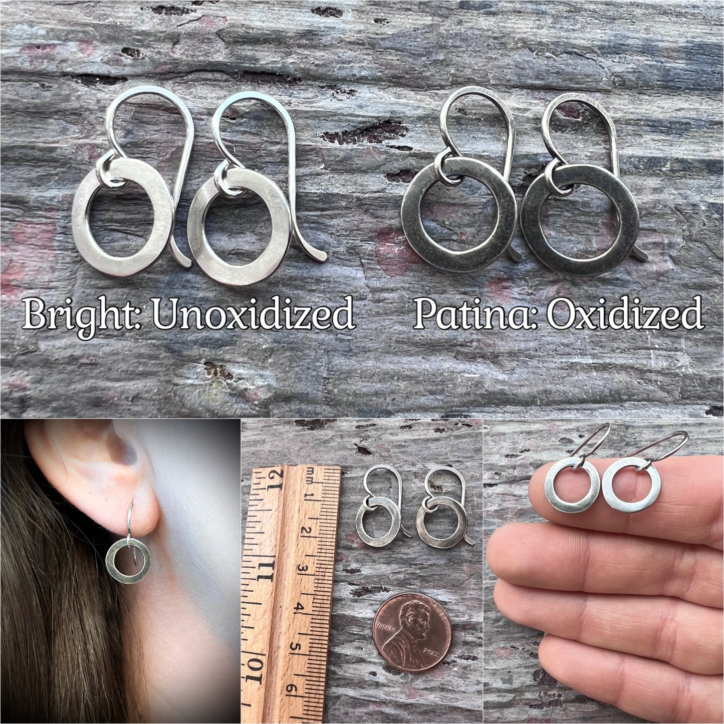Sterling Silver Small Circle Earrings | Minimalist Organic Ring Dangle Hoops