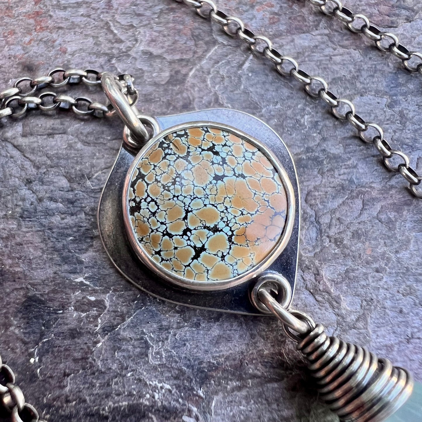 Turquoise and Chalcedony Sterling Silver Necklace - Handmade One-of-a-kind Pendant on Sterling Silver Chain