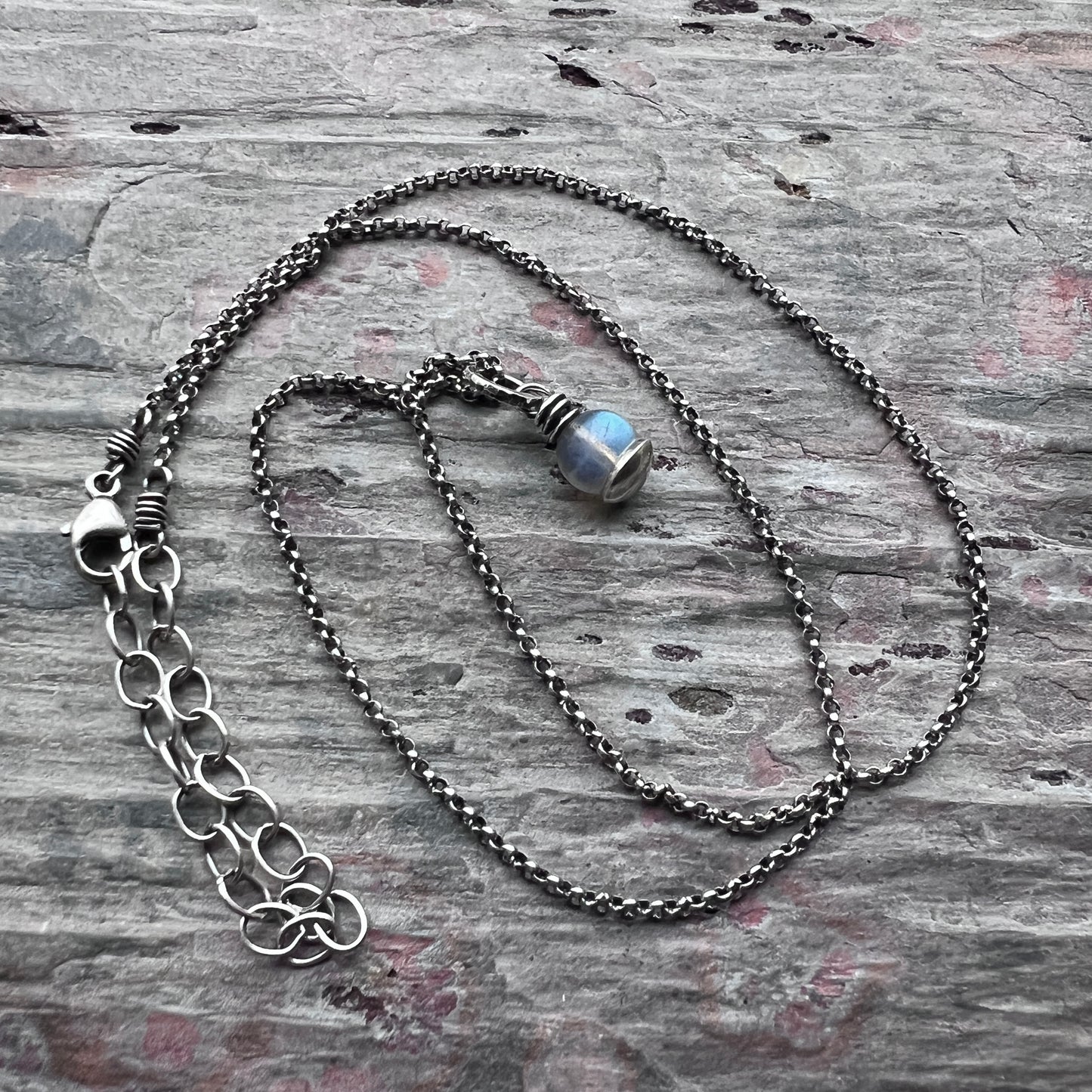 Sterling Silver Labradorite Necklace | Dainty Labradorite Pendant on Lightweight Chain
