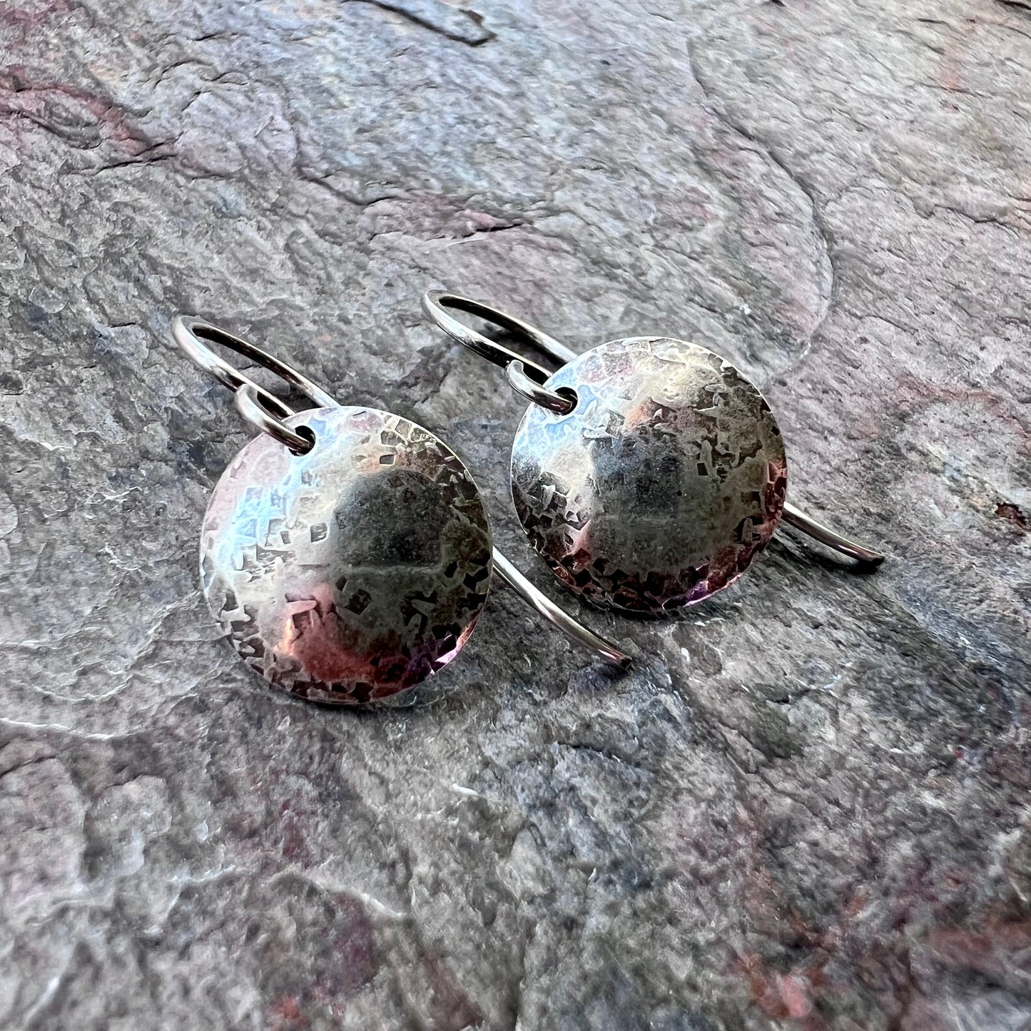 Sterling Silver Disc Earrings Minimalist Solid Silver Hammered Drop Dangle Earrings