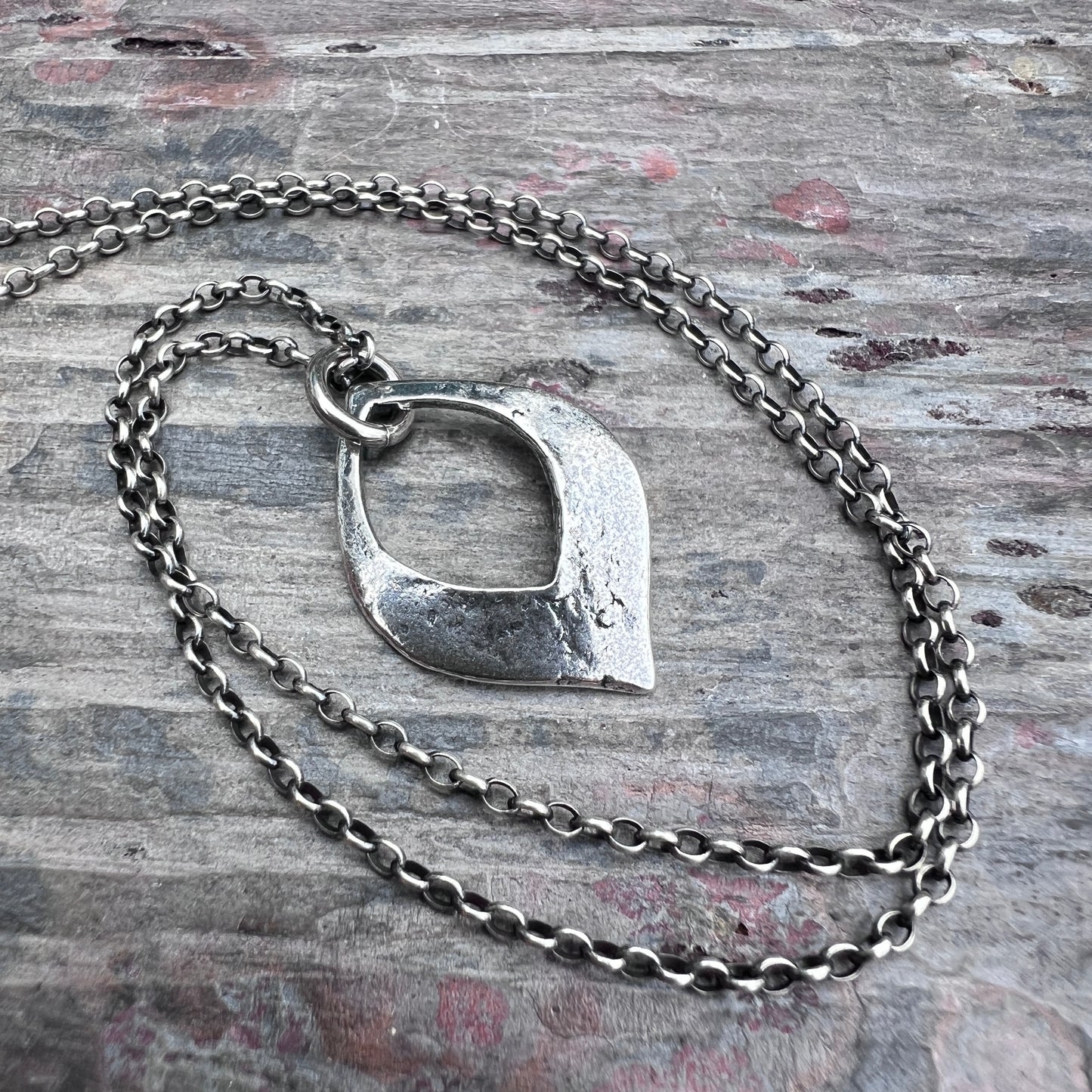 Sterling Silver Textured Petal Pendant Necklace