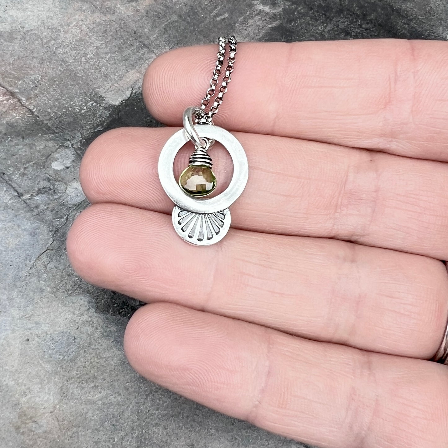 Sterling Silver Genuine Peridot Necklace | Green Natural Stone Stamped SilverPendant