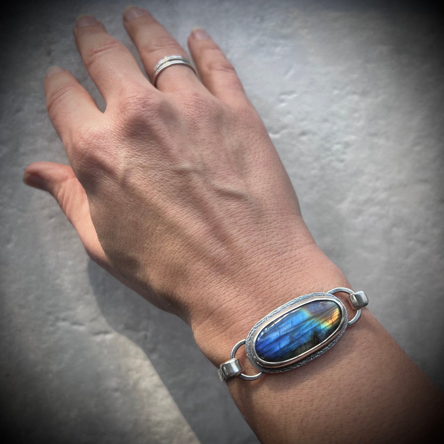 Sterling Silver Labradorite Bracelet One of a kind Natural Stone Cuff Bracelet
