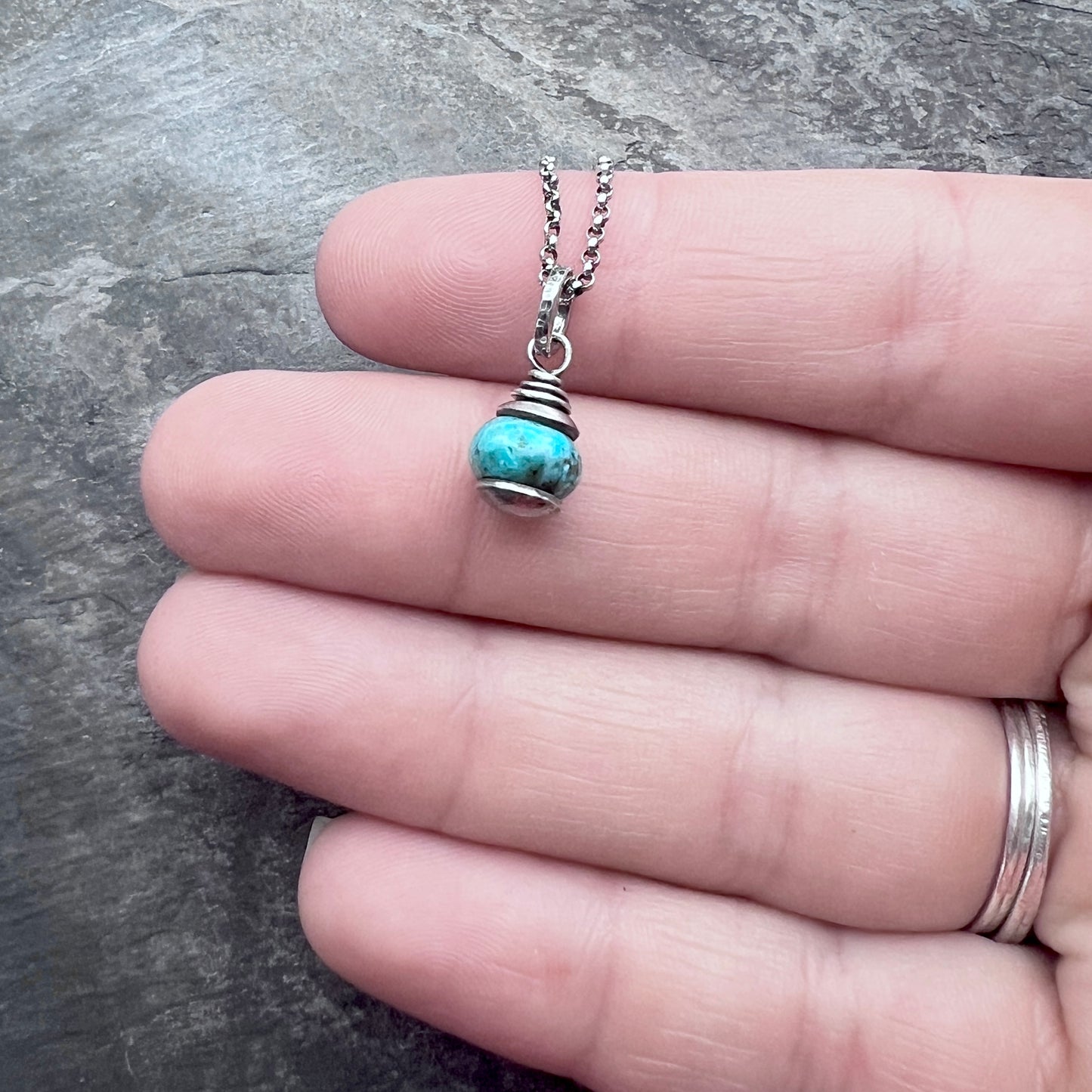 Genuine Turquoise Sterling Silver Necklace | Natural Stone Pendant on Lightweight Chain