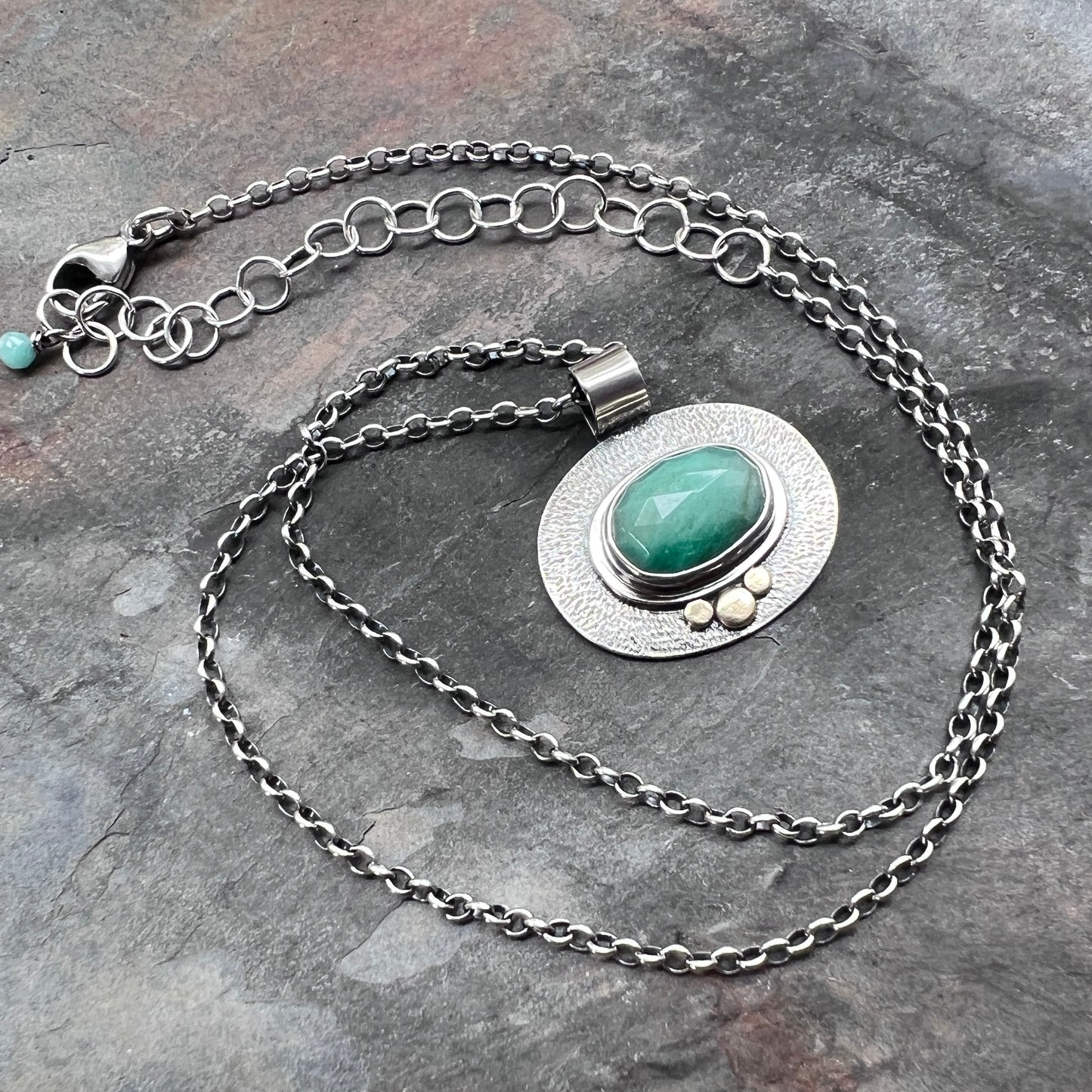 Sterling Silver Genuine Emerald Necklace | Green Natural Stone Pendant