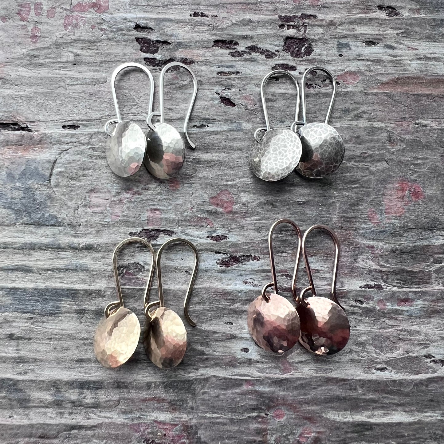 Hammered Sterling Silver Earrings | Small Hammered Silver or Gold Circle Dangle Earrings