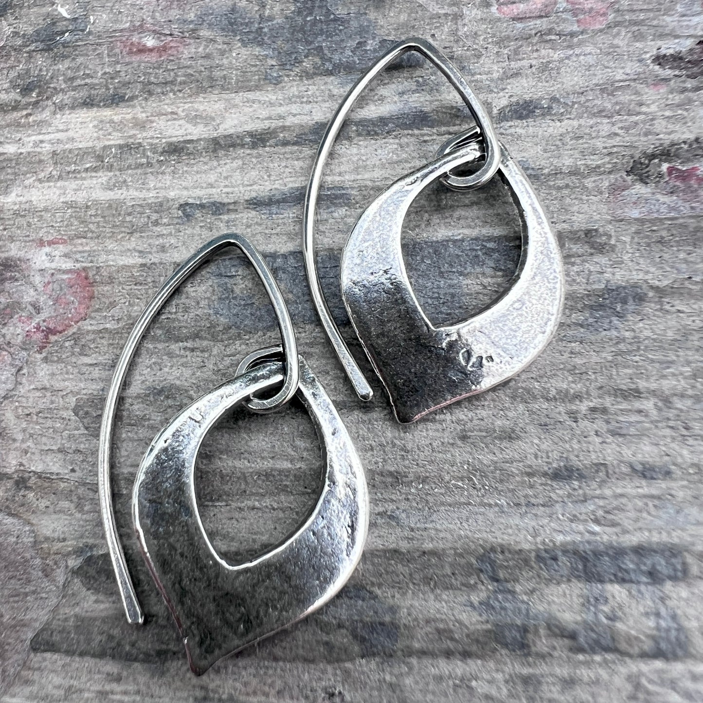 Sterling Silver Textured Petal Dangle Earrings