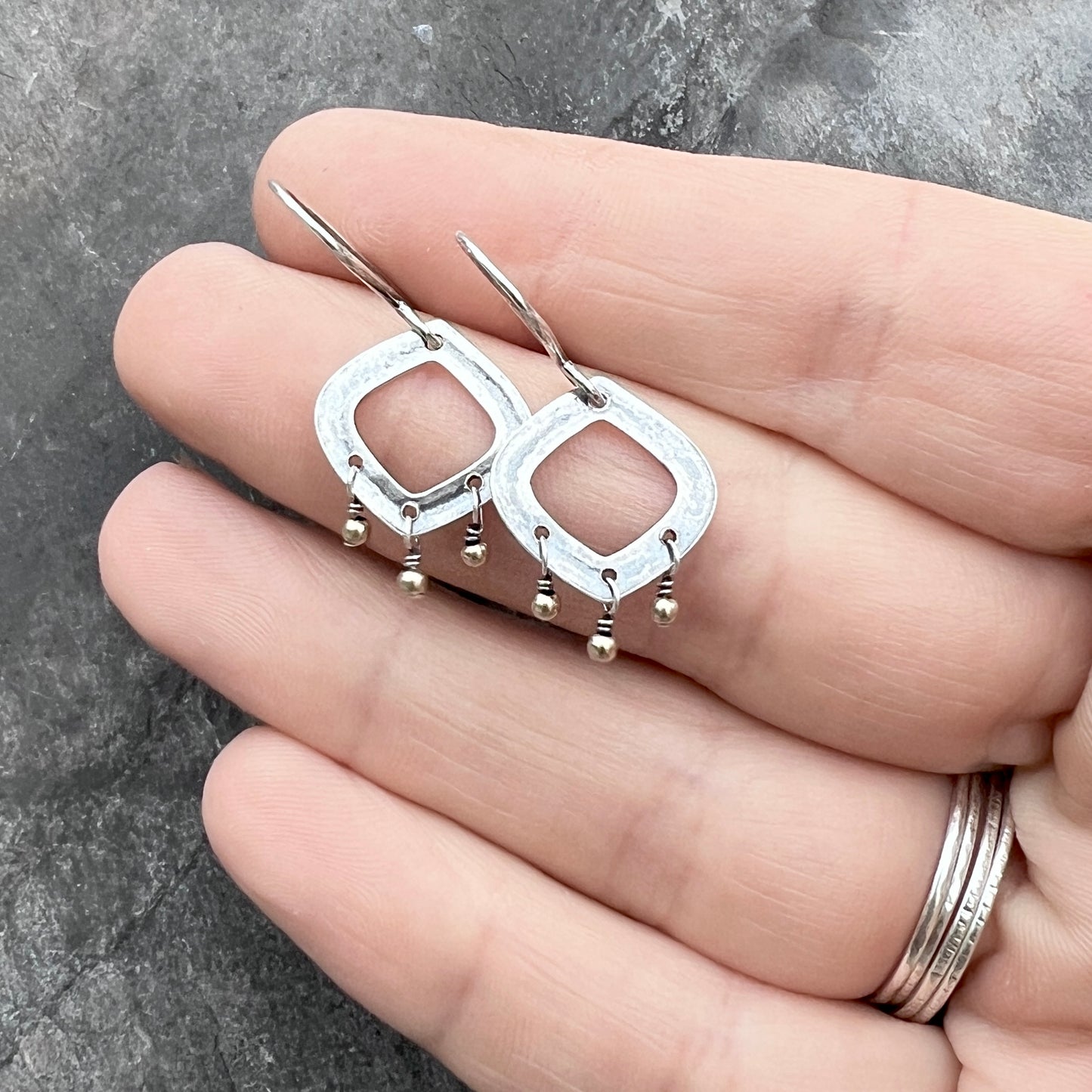 Sterling Silver and 14K Gold Filled Earrings | Wire-wrapped Mixed Metal Beaded Dangles