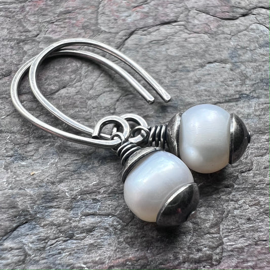 Sterling Silver Pearl Earrings - Small Genuine Freshwater Pearl Earrings