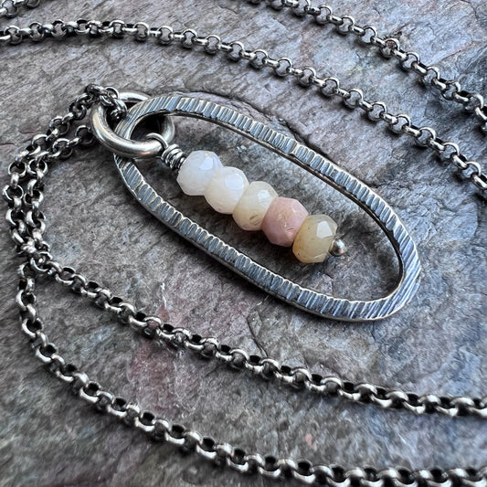 Genuine Opal Sterling Silver Necklace - Natural Pink Opal Pendant on Sterling Silver Chain