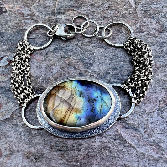 Labradorite Sterling Silver Bracelet - Handmade One-of-a-kind Bracelet
