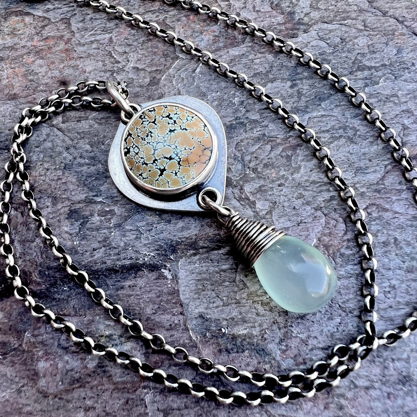 Turquoise and Chalcedony Sterling Silver Necklace - Handmade One-of-a-kind Pendant on Sterling Silver Chain