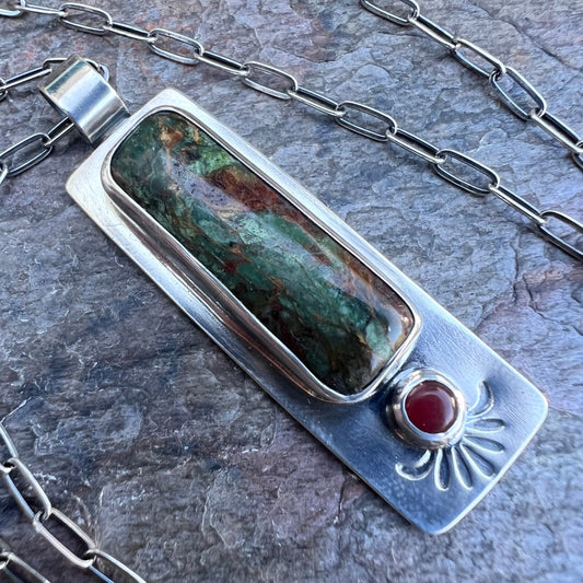 SOLD Jasper and Carnelian Sterling Silver Necklace - Handmade One-of-a-kind Pendant on Sterling Silver Chain