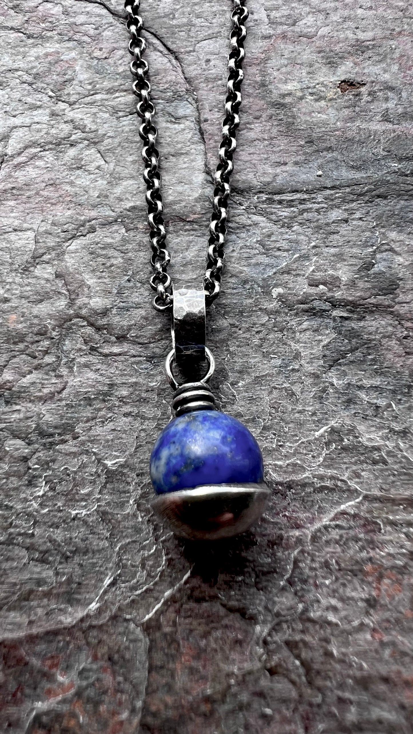 Sterling Silver Lapis Lazuli Necklace | Blue Natural Stone Pendant