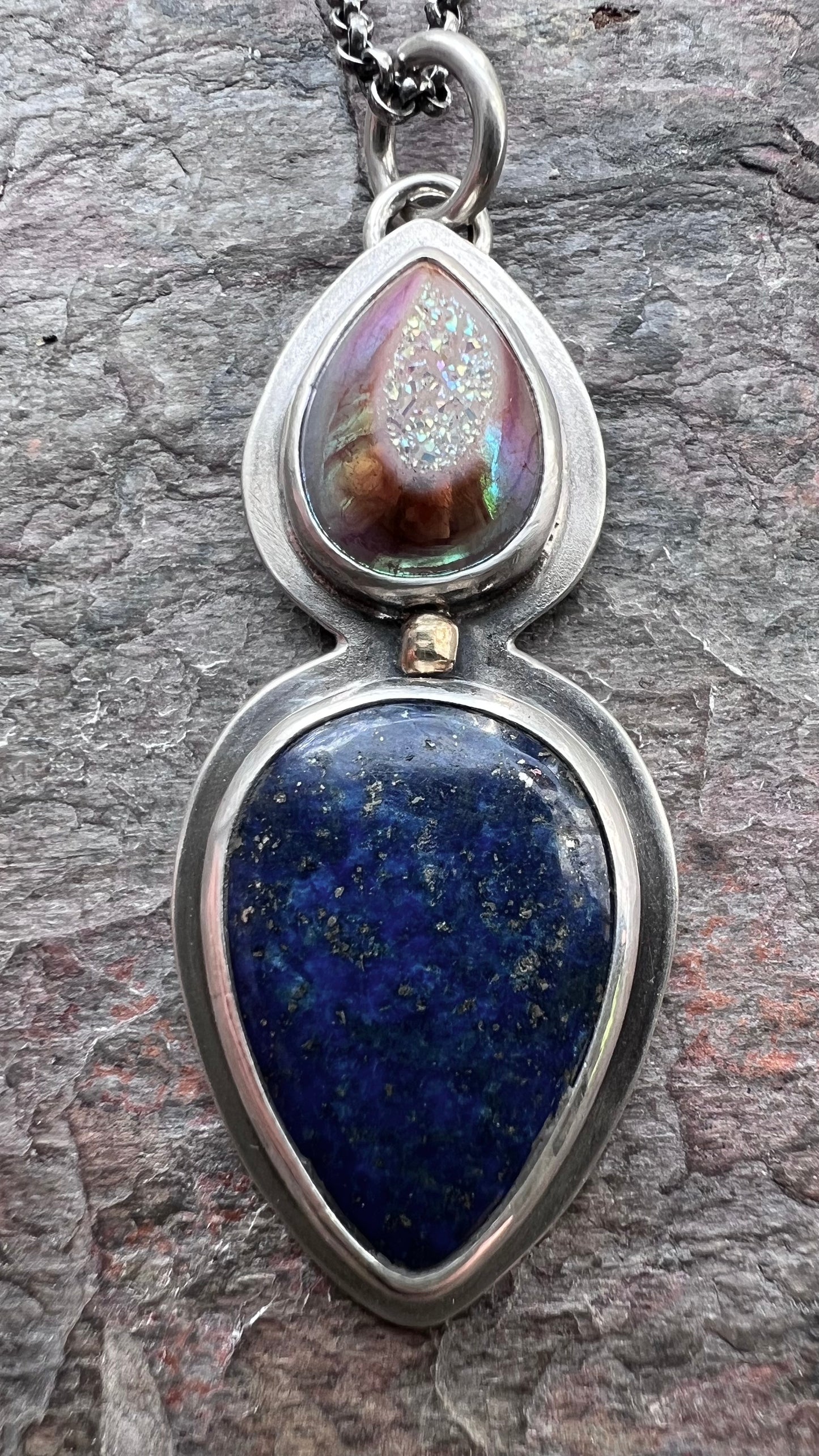 Sterling Silver Lapis Lazuli Necklace One of a Kind Raw Druzy