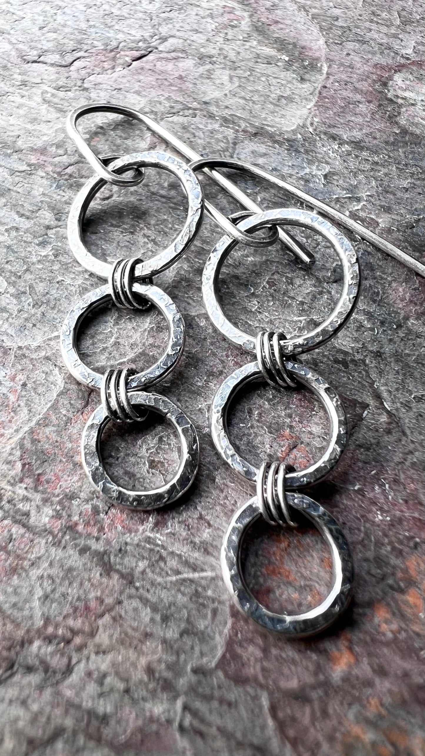Sterling Silver Rings Earrings Minimalist Hammered Solid Silver Dangle Earrings