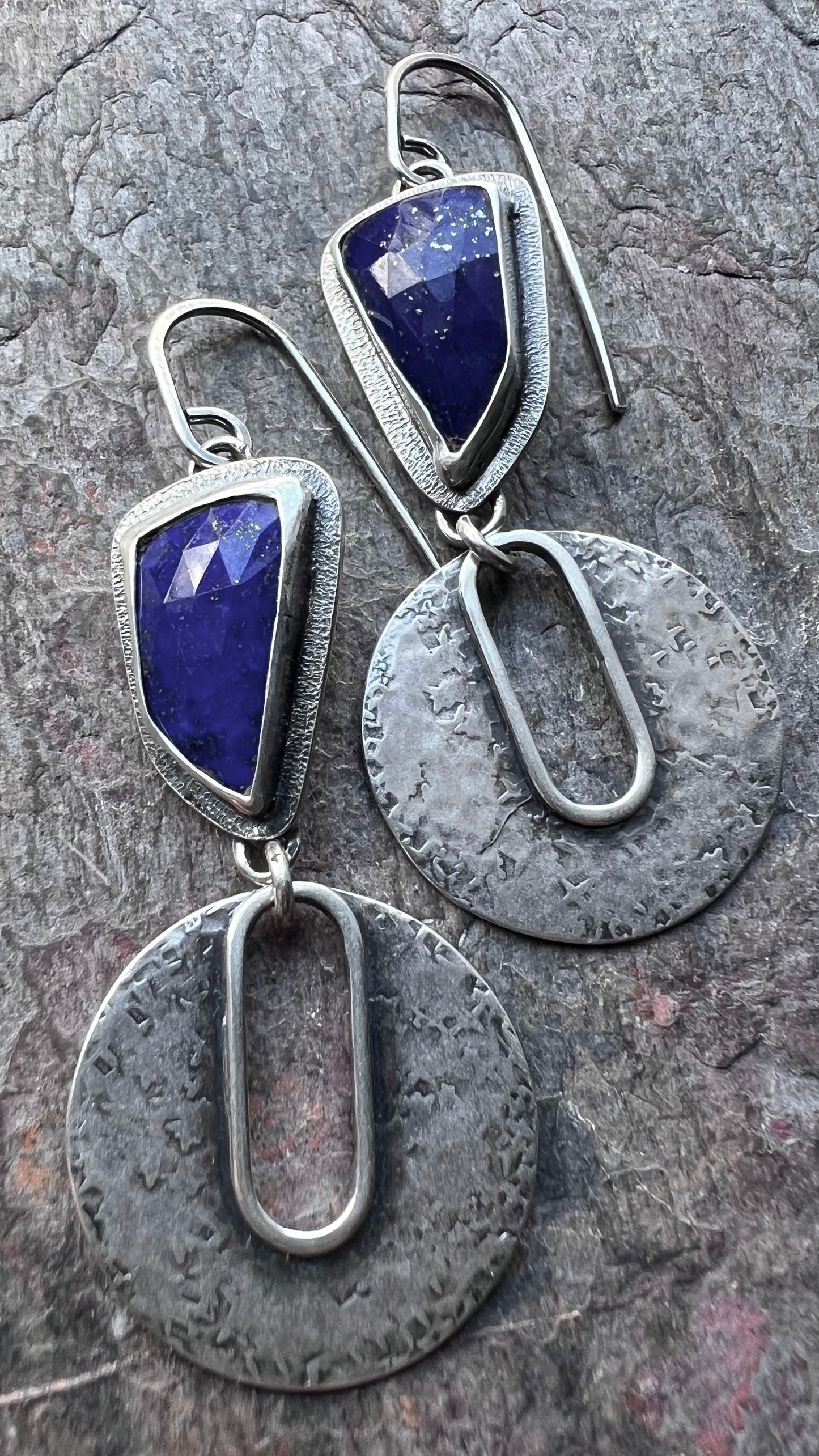 Sterling Silver Lapis Earrings Genuine Lapis Lazuli Blue Natural Stone Modern Statement Earrings One of a Kind