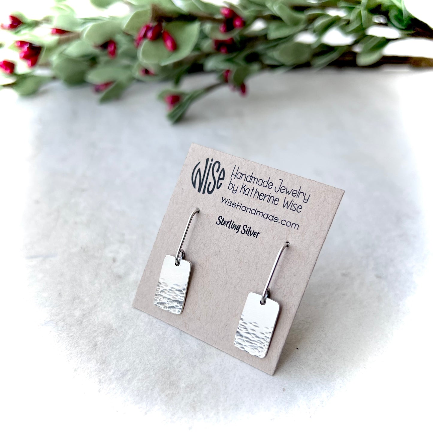 Rectangle Sterling Silver Earrings Solid Silver Hammered Rectangular Small Everyday Earrings