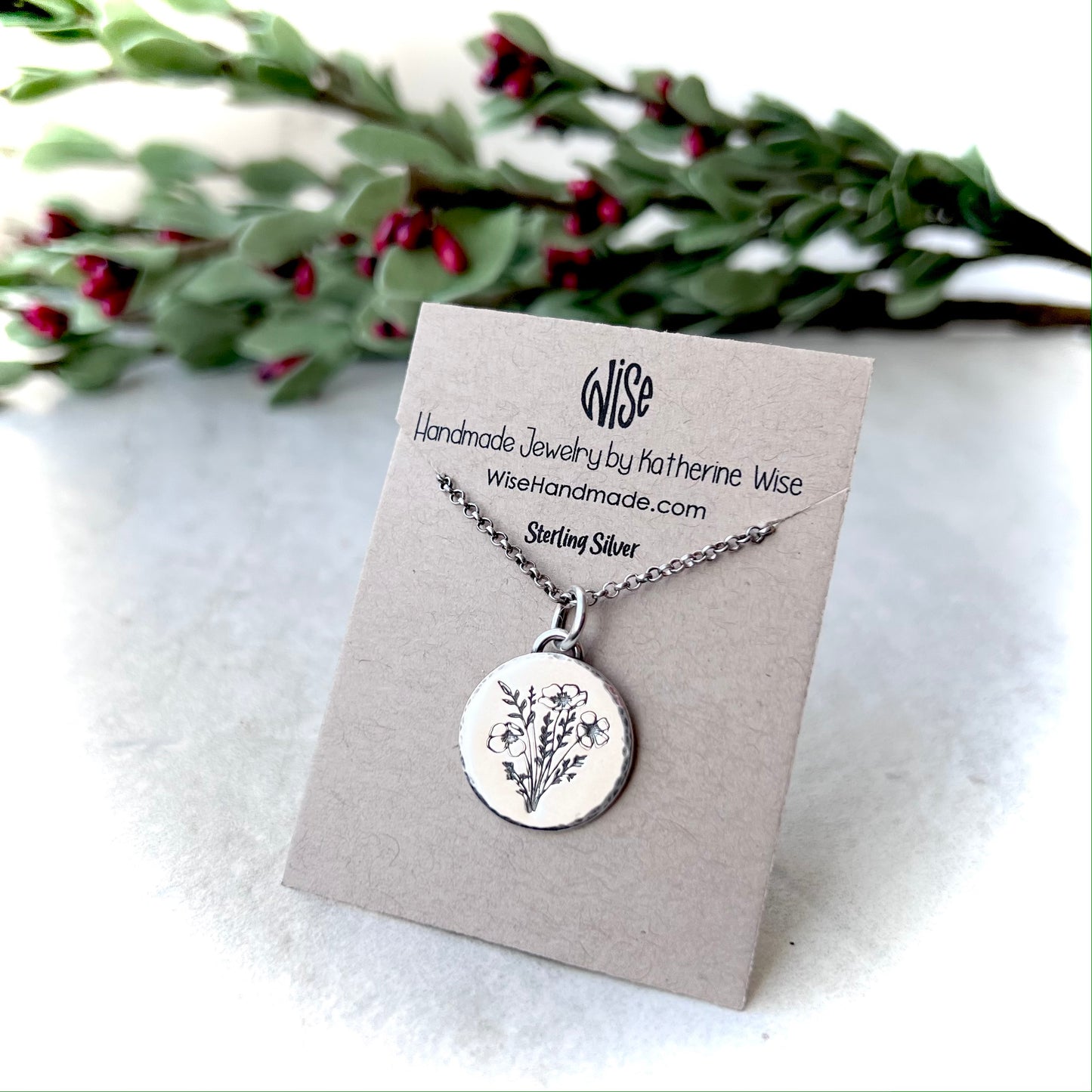 Sterling Silver Wildflower Necklace | Flower Pendant Silver Necklace
