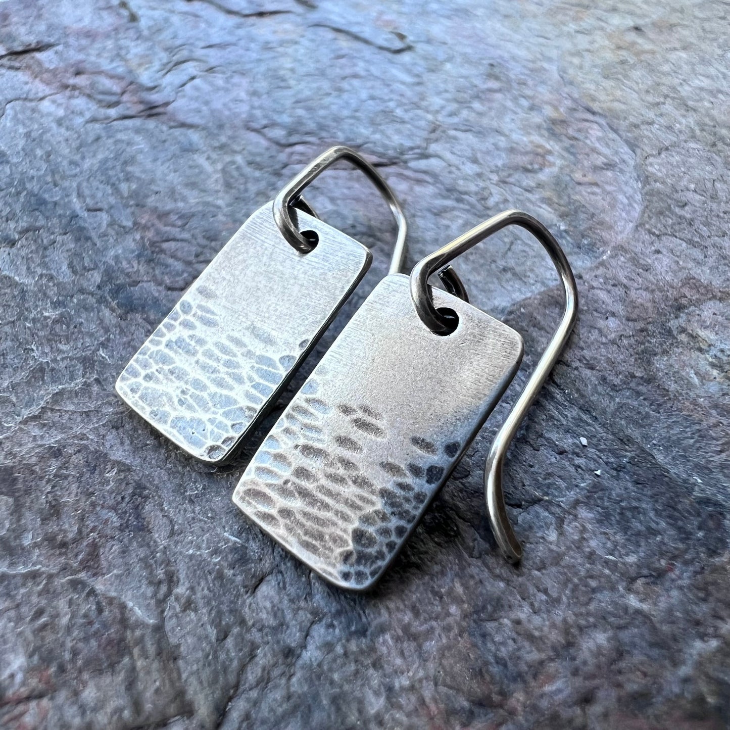 Rectangle Sterling Silver Earrings Solid Silver Hammered Rectangular Small Everyday Earrings