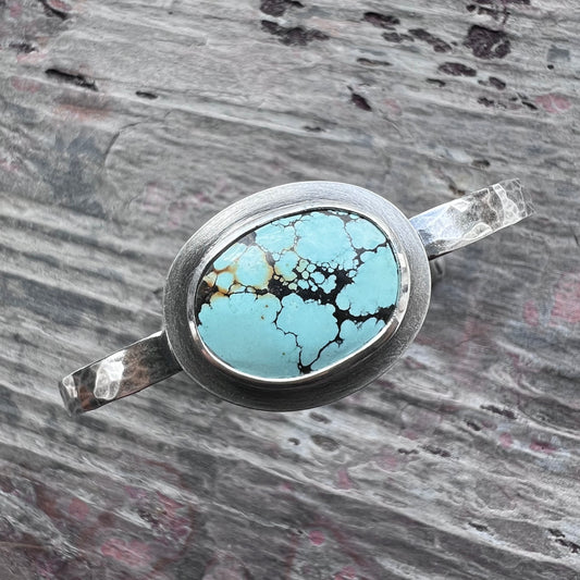 Sterling Silver Turquoise Bracelet | Genuine Natural Turquoise Hammered Cuff Bracelet
