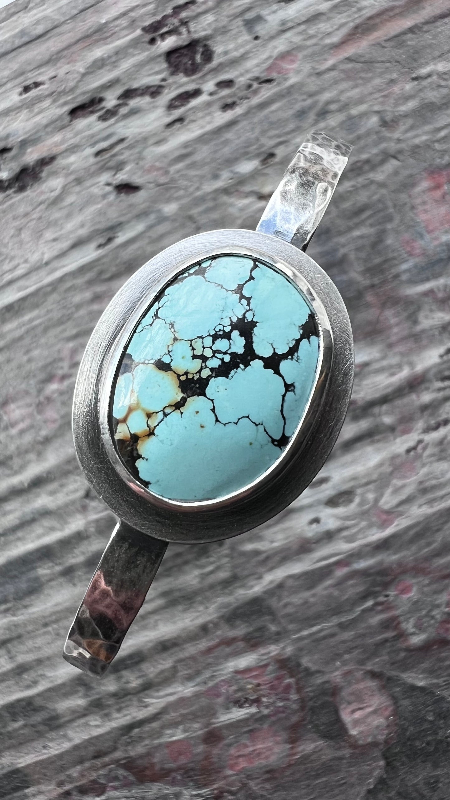 Sterling Silver Turquoise Bracelet | Genuine Natural Turquoise Hammered Cuff Bracelet