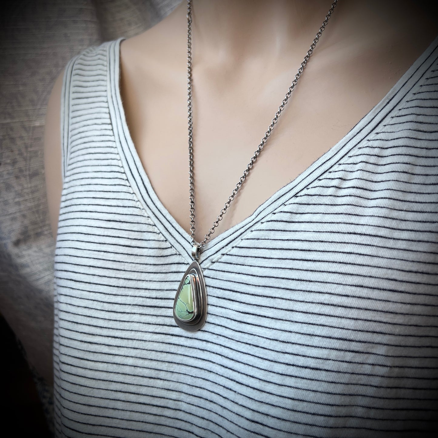 Sterling Silver Turquoise Necklace | Natural Turquoise Teardrop Pendant Necklace - Stone 2