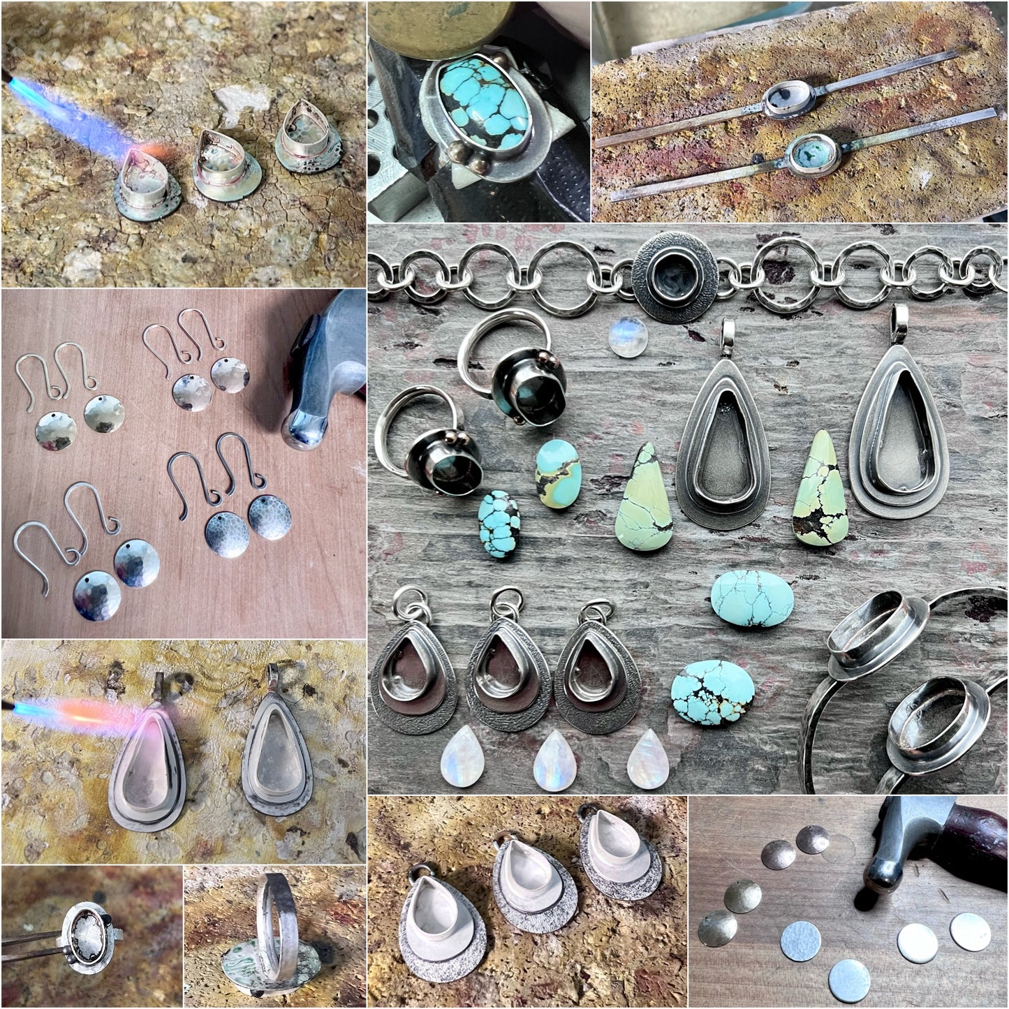 Sterling Silver Rainbow Moonstone Bracelet | Natural Stone Hammered Silver Bracelet