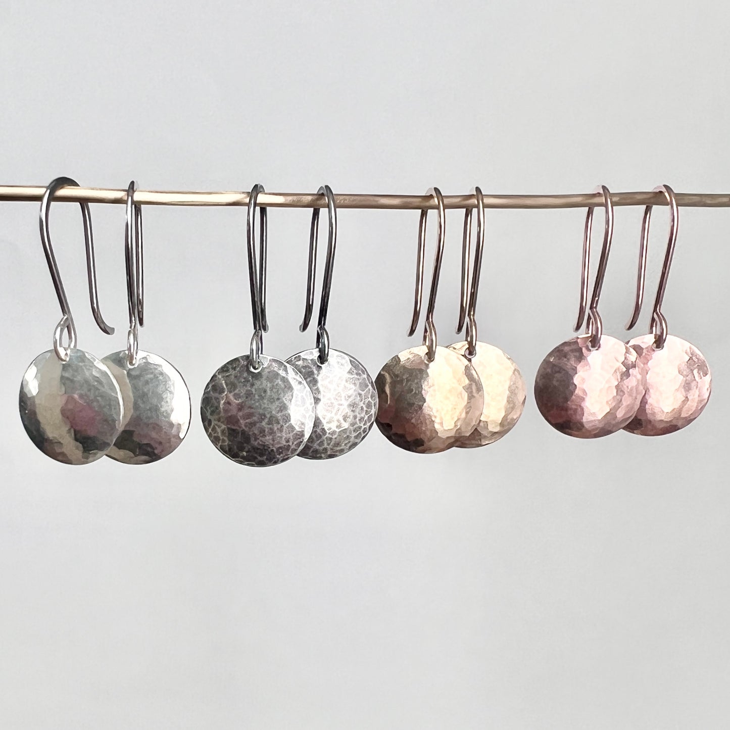 Hammered Sterling Silver Earrings | Small Hammered Silver or Gold Circle Dangle Earrings