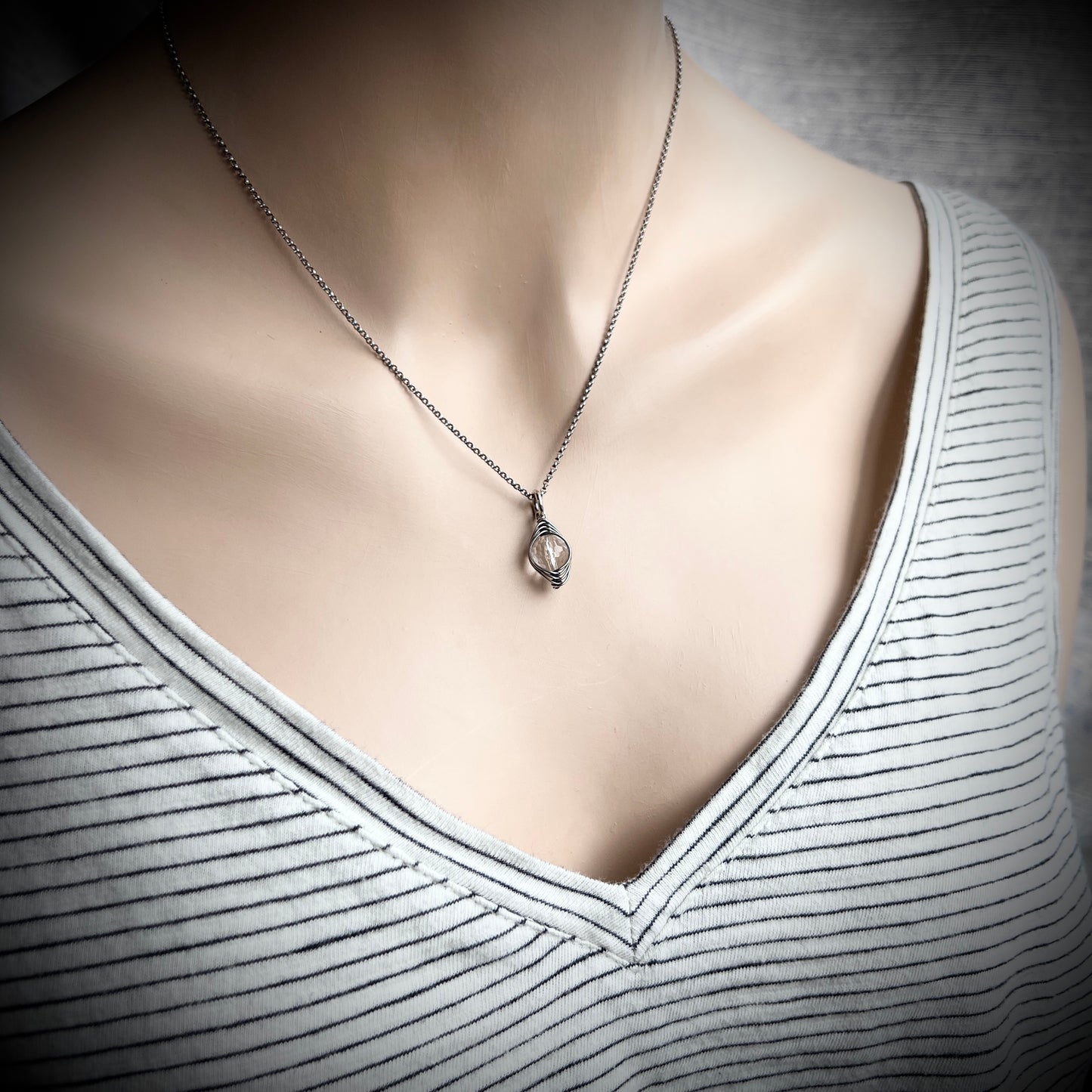 Sterling Silver Crystal Quartz Necklace | Natural Quartz Silver or Gold Pendant Dainty Necklace