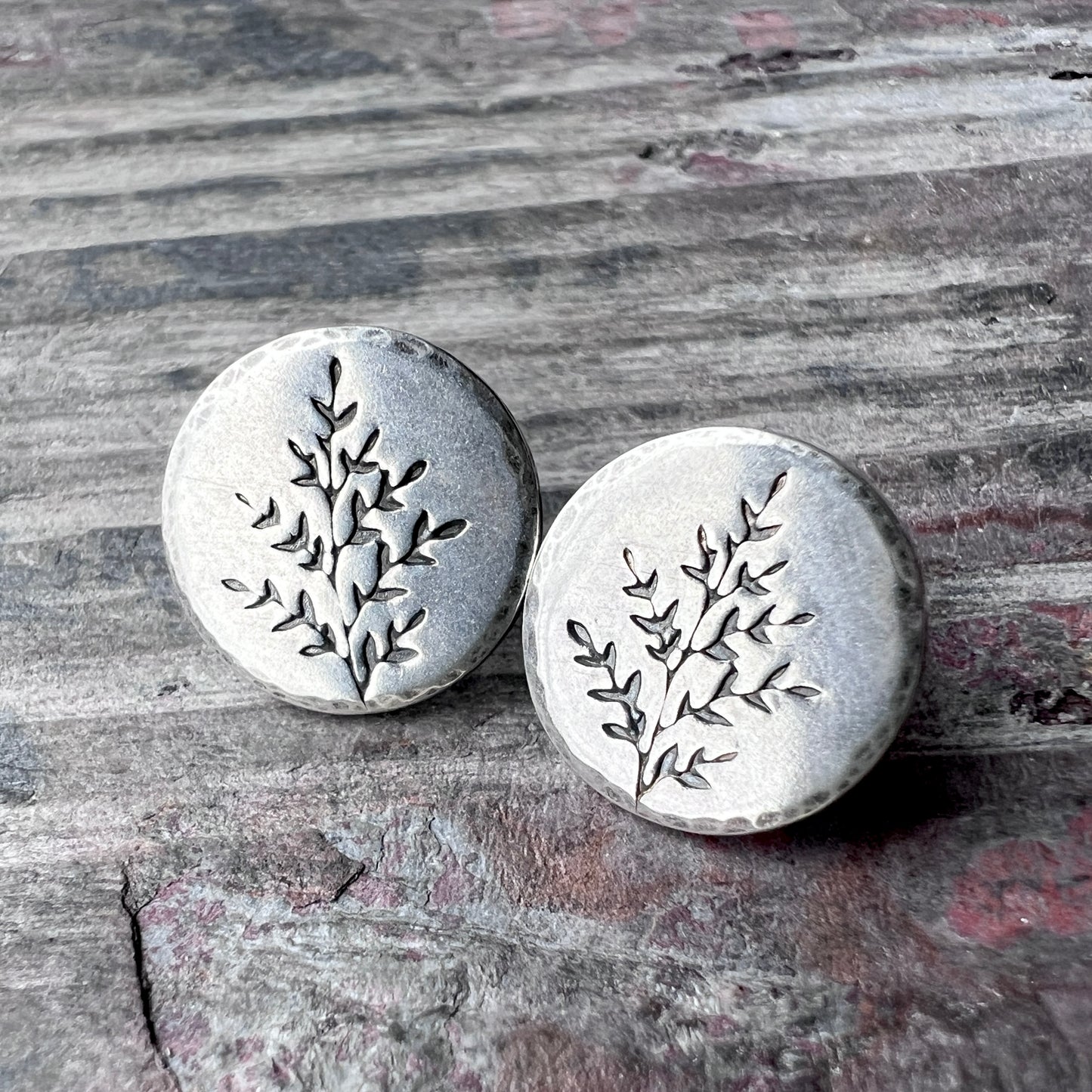 Sterling Silver Sprig Leaf Studs | Small Silver Post Earrings