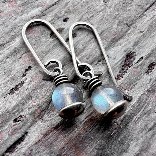 Sterling Silver Labradorite Earrings | Small Labradorite Dangle Earrings