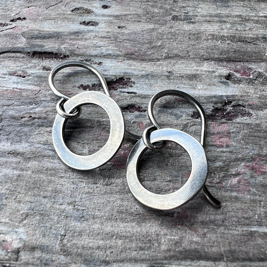Sterling Silver Small Circle Earrings | Minimalist Organic Ring Dangle Hoops