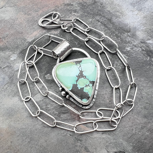 Sterling Silver Turquoise Necklace | Large Genuine Turquoise Pendant on Handmade Chain