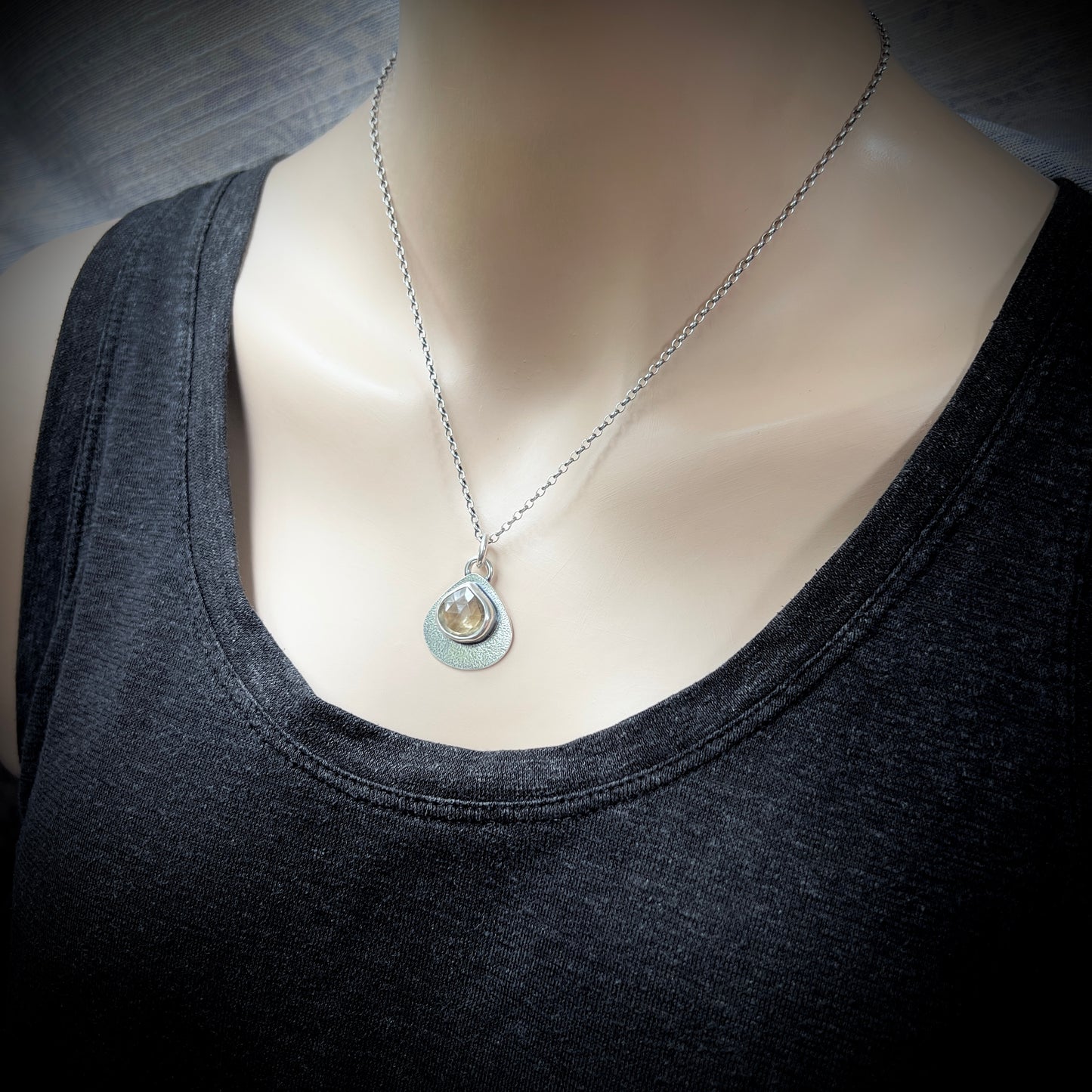 Sterling Silver Genuine Citrine Necklace | Yellow Natural Stone Pendant