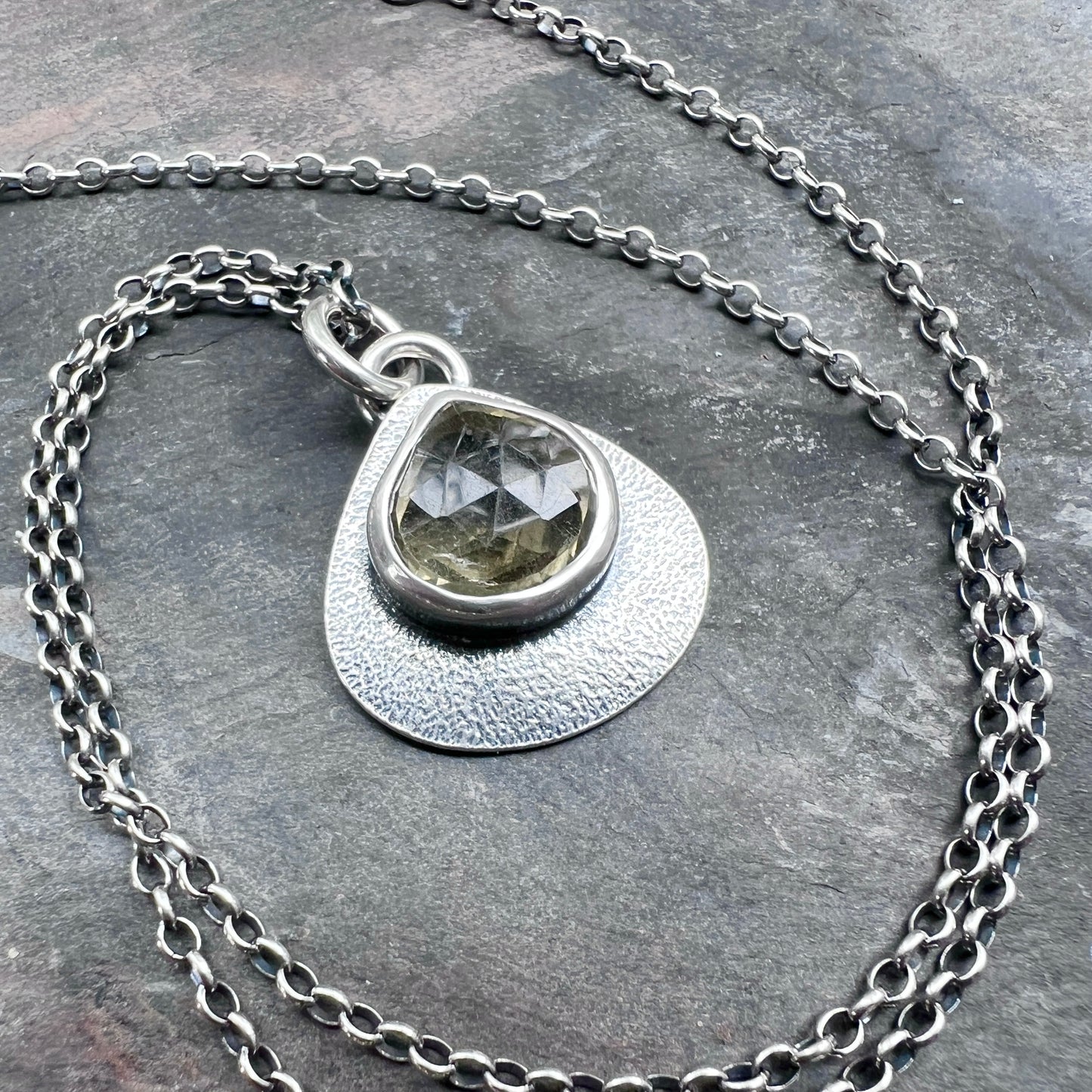 Sterling Silver Genuine Citrine Necklace | Yellow Natural Stone Pendant