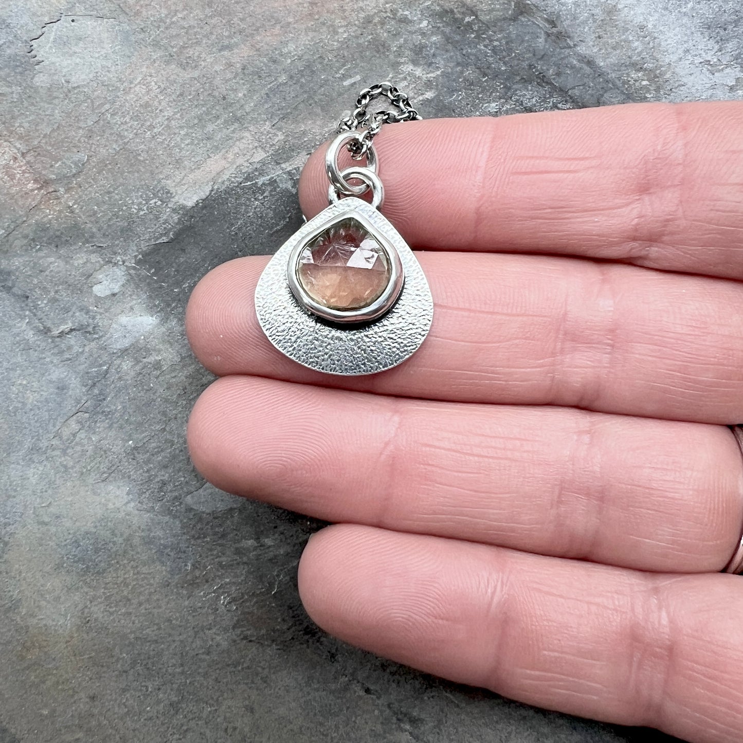 Sterling Silver Genuine Citrine Necklace | Yellow Natural Stone Pendant