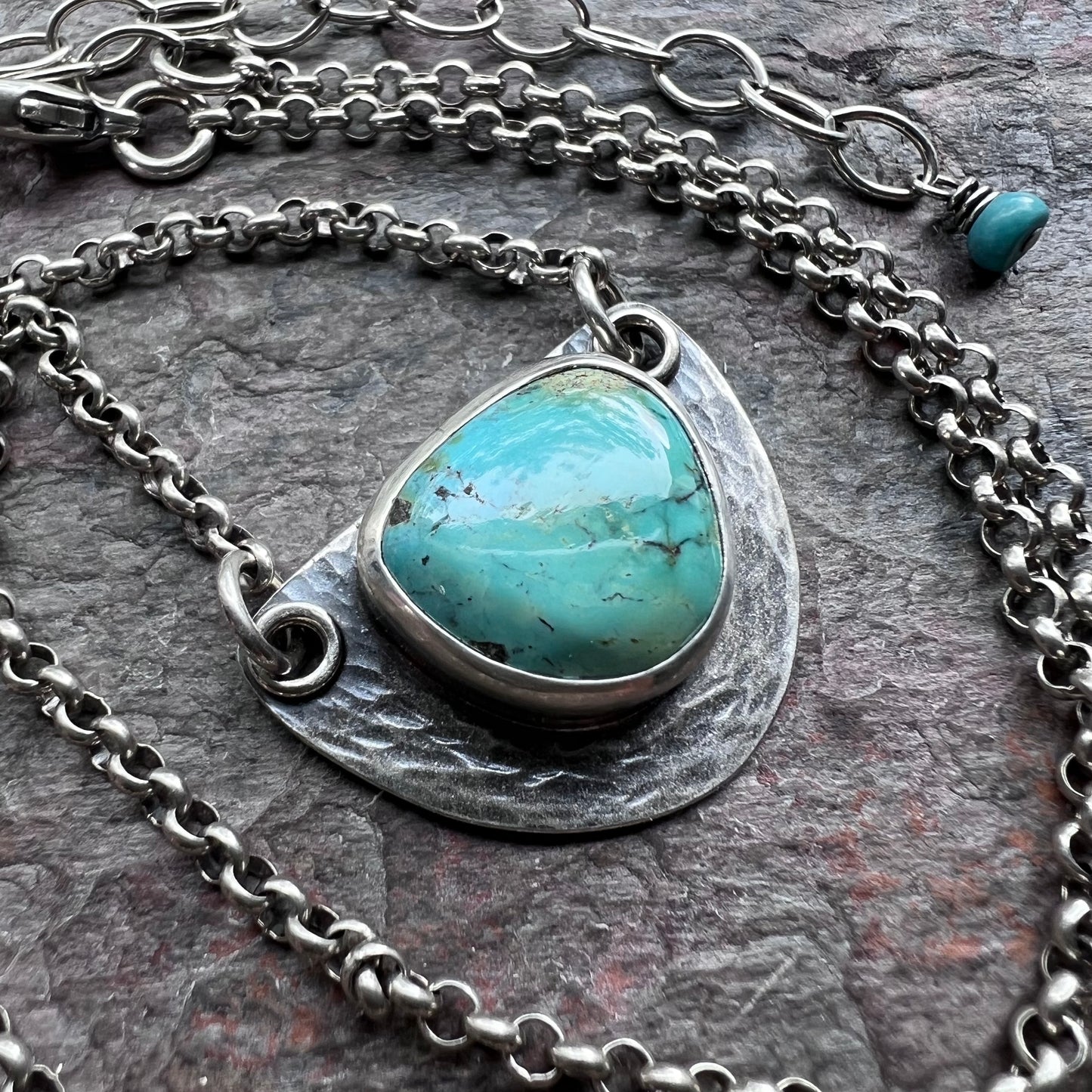 Sterling Silver Turquoise Half Moon Pendant - One-of-a-Kind Turquoise Semicircle Necklace