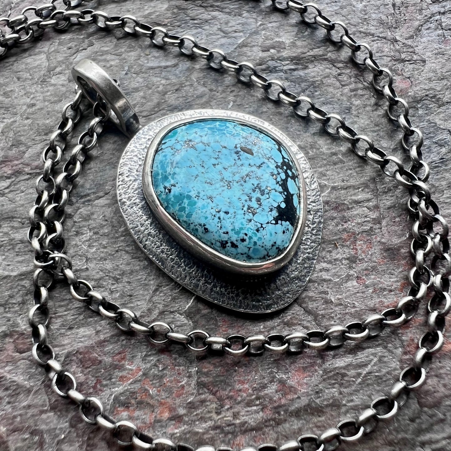 Sterling Silver Turquoise Freeform Pendant - One-of-a-Kind Turquoise Necklace