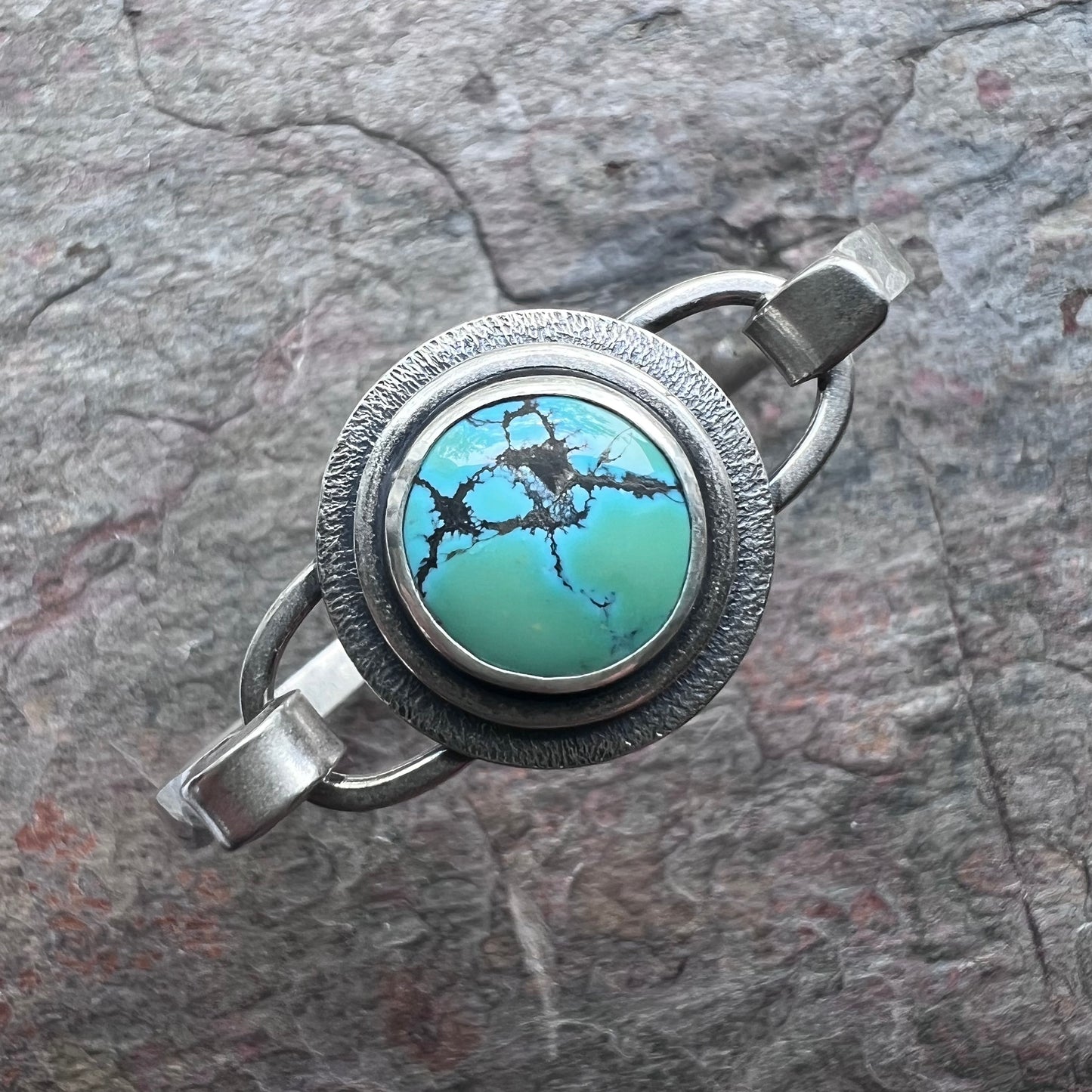 Turquoise Sterling Silver Bracelet - Handmade One-of-a-kind Tension Cuff Bracelet