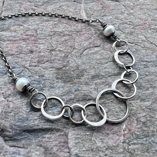 Pearl Sterling Silver Necklace - Genuine Freshwater Pearl and Sterling Silver Chain Necklace