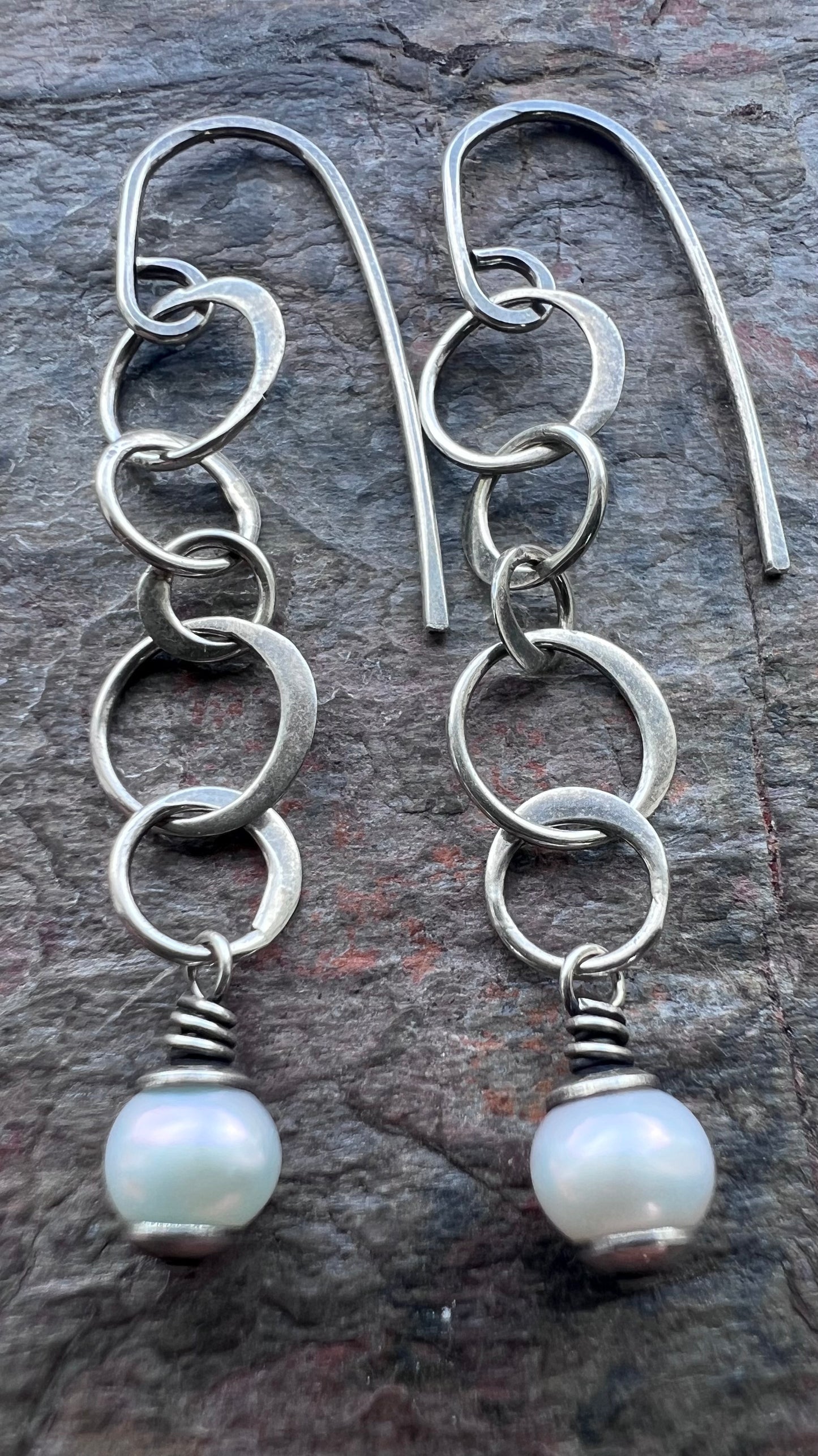 Pearl and Sterling Silver Chain Earrings