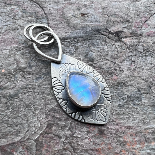 Rainbow Moonstone Sterling Silver Pendant - Handmade One-of-a-kind Pendant