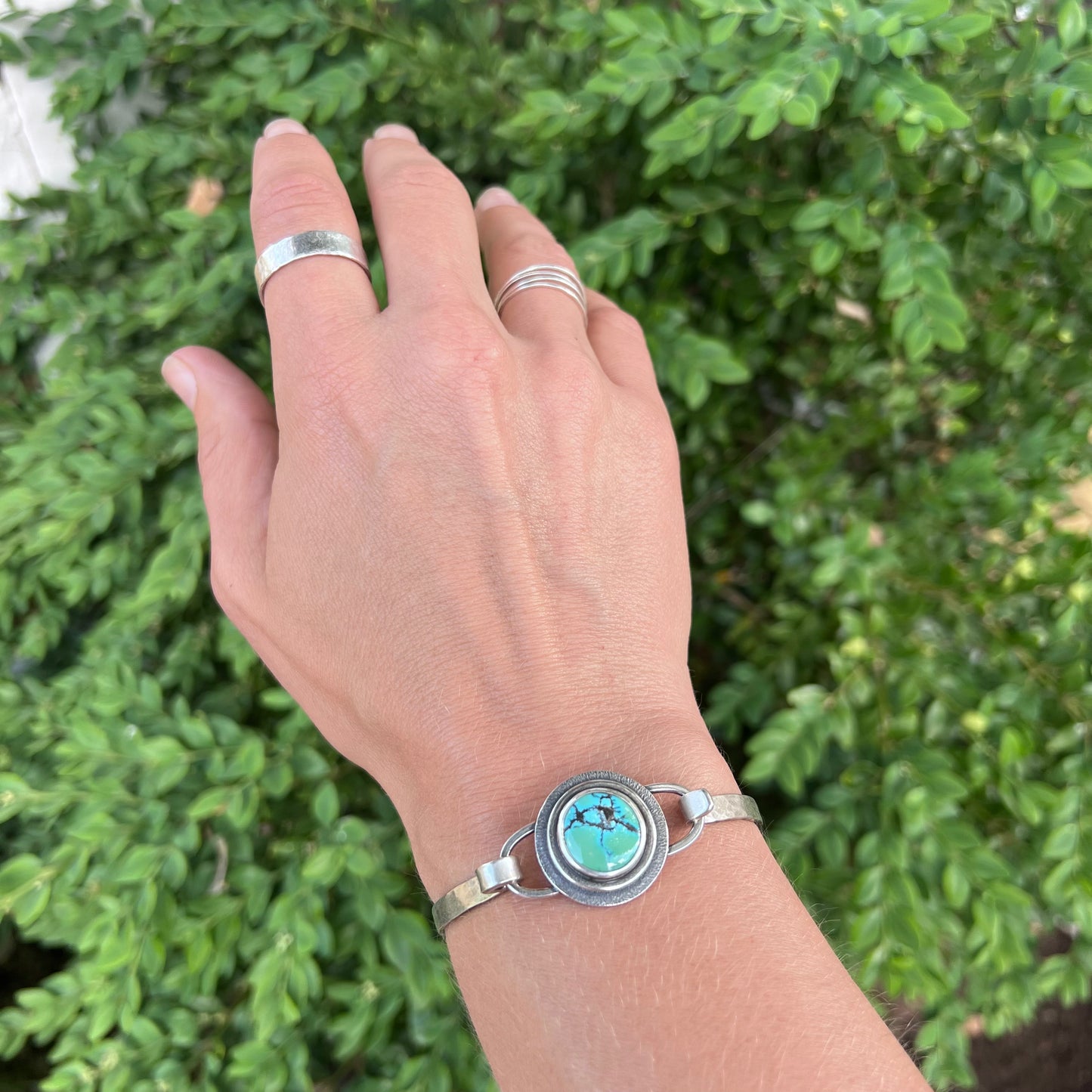Turquoise Sterling Silver Bracelet - Handmade One-of-a-kind Tension Cuff Bracelet