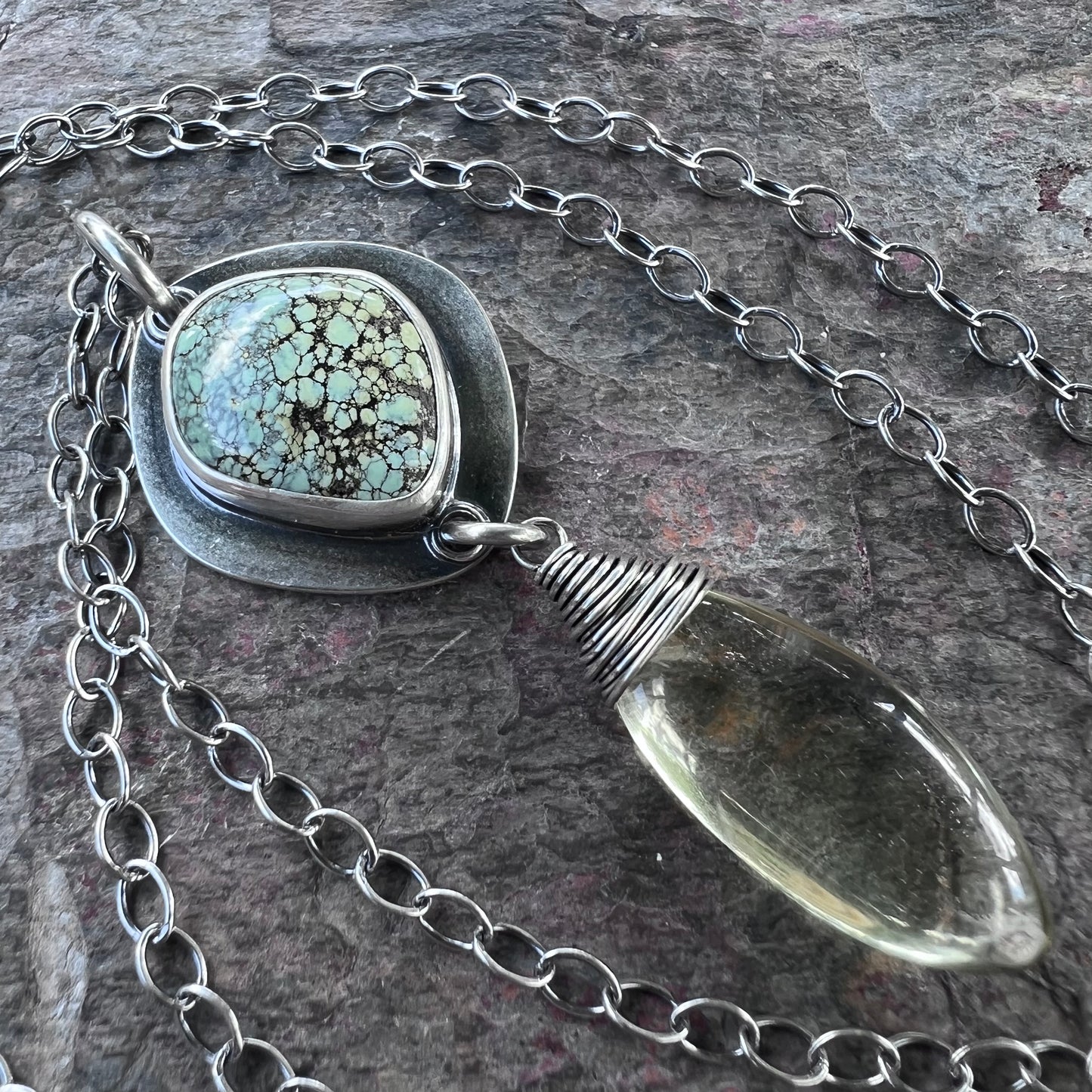 Sterling Silver Variscite and Citrine Necklace - One-of-a-Kind Pendant on Sterling Silver Chain